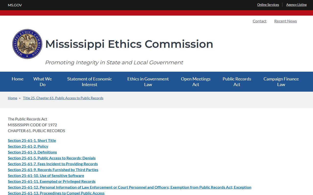 Tallahatchie County jail mugshots Mississippi Public Records Act source